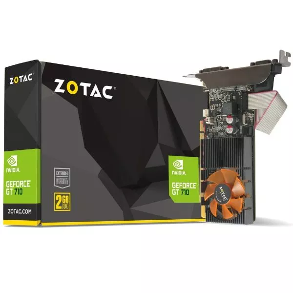 ZOTAC GeForce GT710 2GB GDDR3, 64bit, 954/1600Mhz, Active Cooling, Single Fan with heatsink, 1 Slot, HDCP, VGA, DVI-D, HDMI, Low Profile, 2x Low prof фото