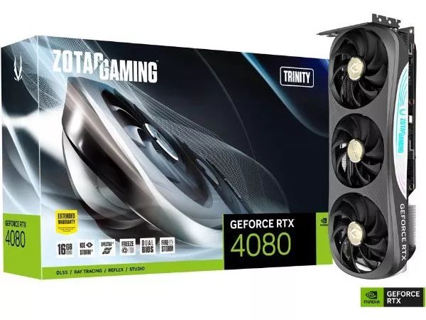 ZOTAC GeForce RTX 4080 Trinity  16GB GDDR6X, 256bit, 2505/22400Mhz, Ada Lovelace/DLSS3, PCIeX16 4.0, 1xHDMI, 3xDP, All-New Aerodynamic Design, Triple