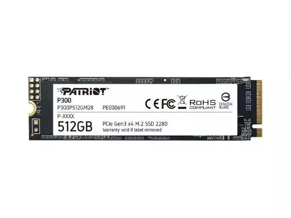 M.2 NVMe SSD  512GB Patriot P300, Interface: PCIe3.0 x4 / NVMe 1.3, M2 Type 2280 form factor, Sequential Read 1700 MB/s, Sequential Write 1100 MB/s, R