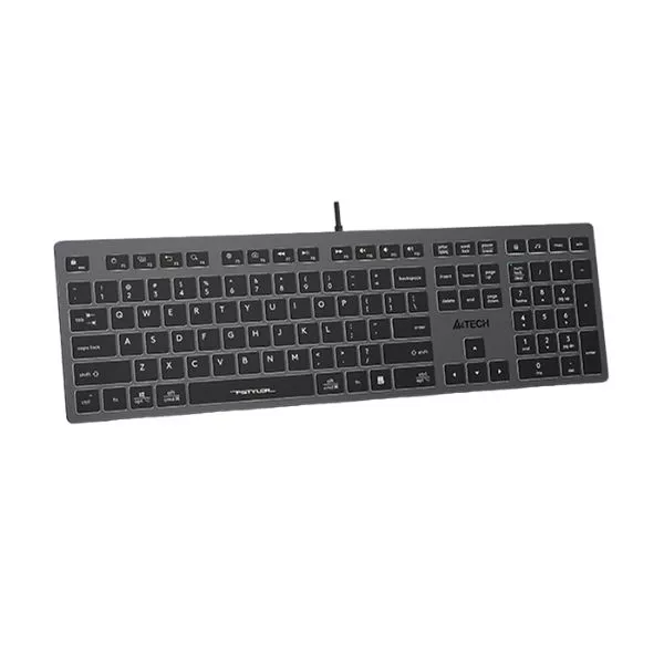 Keyboard A4Tech FX60, Low-Profile, Scissor Switch Keys, Chocolate Keycaps, Backlit, Grey, USB