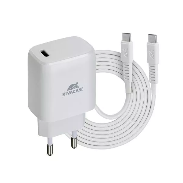 Wall Charger Rivacase PS4191 WD4, + Type-C-C to Type-C, 20W, White