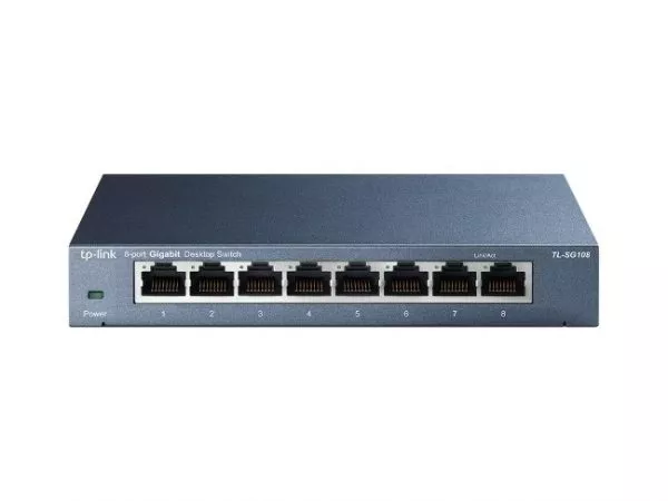 TP-LINK TL-SG108 8-port Gigabit Switch, 8 10/100/1000M RJ45 ports, steel case, QoS, IGMP Snooping