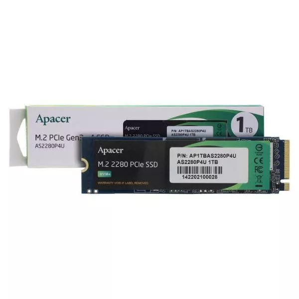 M.2 NVMe SSD 1.0TB  Apacer AS2280P4U [PCIe 3.0 x4, R/W:3500/3000MB/s, 670/670K IOPS, 760TB, 3D TLC]