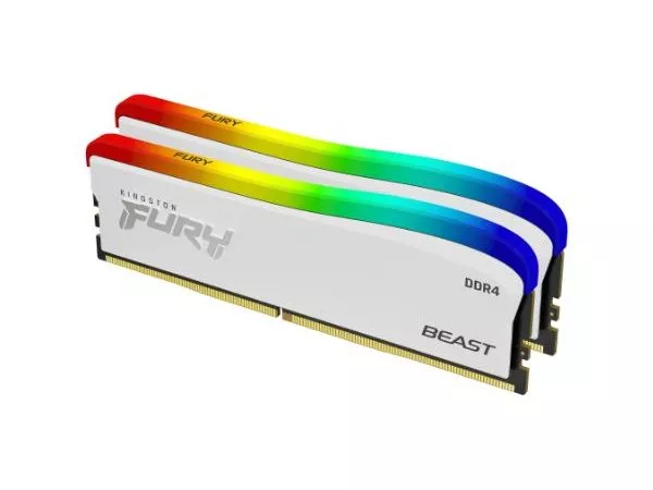 16GB (Kit of 2*8GB) DDR4-3200  Kingston FURY® Beast DDR4 RGB Special Edition, PC25600, 1Rx8, CL16, 1.35V, Auto-overclocking, Asymmetric WHITE heat spr