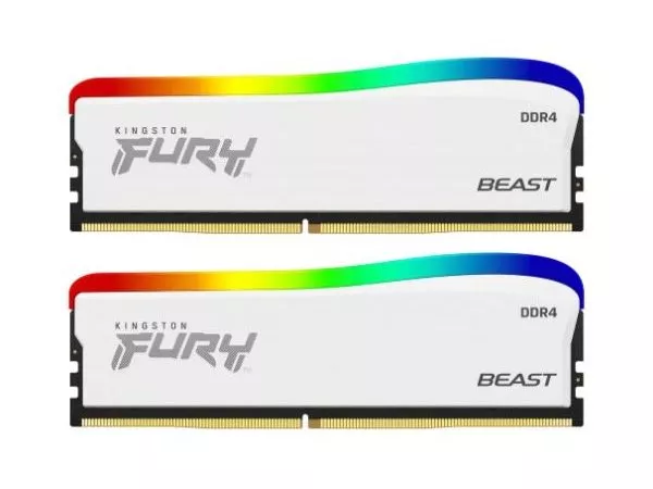 16GB (Kit of 2*8GB) DDR4-3200  Kingston FURY® Beast DDR4 RGB Special Edition, PC25600, 1Rx8, CL16, 1.35V, Auto-overclocking, Asymmetric WHITE heat spr