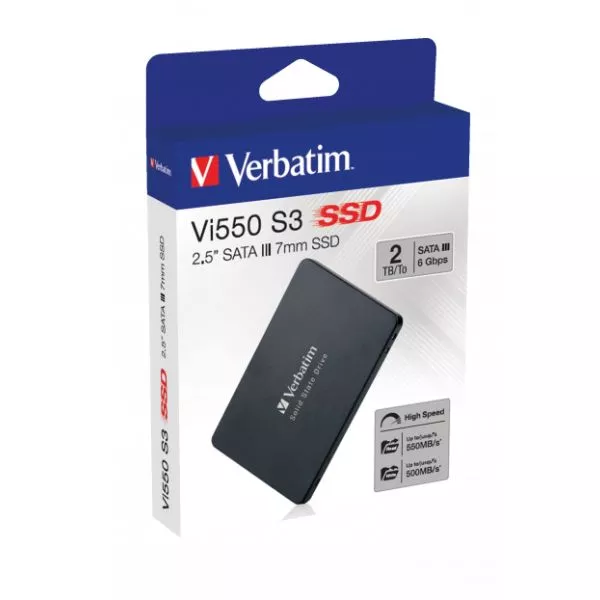 2.5" SSD 2.0TB  Verbatim VI550 S3, SATAIII, Sequential Reads: 550 MB/s, Sequential Writes: 500 MB/s, Maximum Random 4k: Read: 71,262 IOPS / Write: 85,