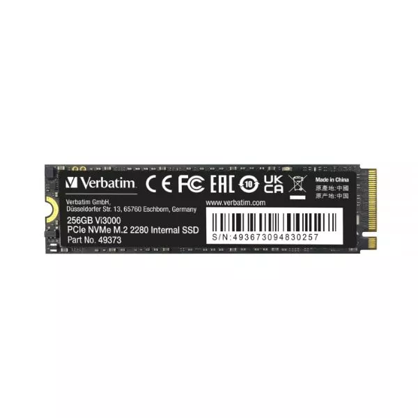 M.2 NVMe SSD 256GB Verbatim Vi3000, Interface: PCIe3.0 x4 / NVMe 1.3, M2 Type 2280 form factor, Sequential Read 3300 MB/s, Sequential Write 1300 MB/s фото