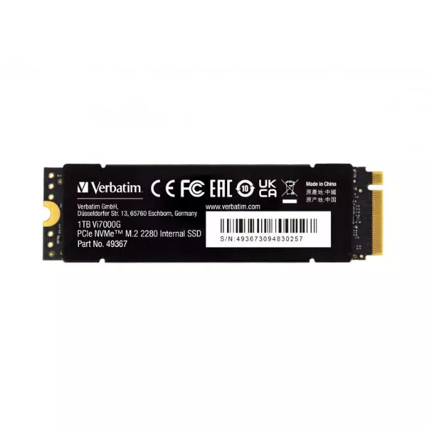 M.2 NVMe SSD 1.0TB Verbatim Vi7000G w/Heatsink, Interface: PCIe4.0 x4 / NVMe 1.4, M2 Type 2280 form factor, Sequential Read 7400 MB/s, Sequential Writ