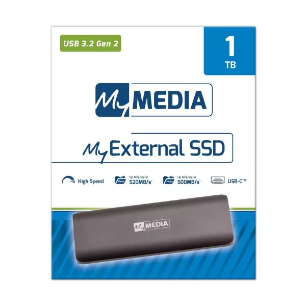 M.2 External SSD 1.0TB  MyMedia (by Verbatim) External SSD USB3.2 Gen 2, Sequential Read/Write: up to 520/400 MB/s, Light, Sleek space grey aluminium