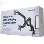 Arm for 2 monitors 17"-32" - Gembird MA-DA2-02, Steel (1.35 mm), Gas spring 2-8 kg, VESA 75/100, arm rotates, extends and retracts, tilts to change re