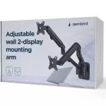 Monitor wall mount arm for 2 monitors up to 17-27"  Gembird MA-WA2-01, Adjustable wall 2 display mounting arm (rotate, tilt, swivel),  VESA 75/100, up