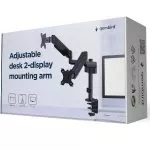 Arm for 2 monitors 17"-32" - Gembird MA-DA2P-01, Adjustable desk 2 displays mounting arm, Gas spring 2-9 kg, VESA 75/100, arm rotates, extends and ret
