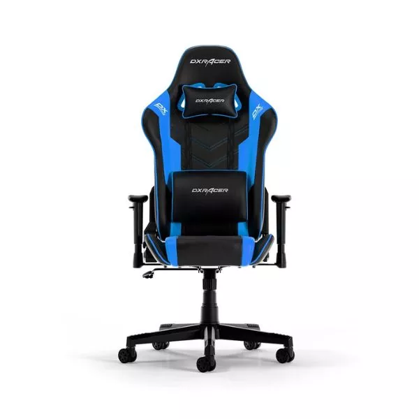 Gaming/Office Chair DXRacer Prince GC-P132-NB-FX2, Black/Blue, Gaslift class 4, Premium PU leather, max weight up to 150kg / height 165-185cm, Recline 90°-135°, 1D Armrests, Headrest and lumbar cushions, Nylon wheelbase, 6cm PU Caster, W-20 kg
