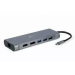Adapter 8-in-1 Type-C to DP/ LAN/ VGA/ 4K HDMI/ AUX/ USB3.0/ SD/ Type-C socket, Cablexpert A-CM-COMBO8-01