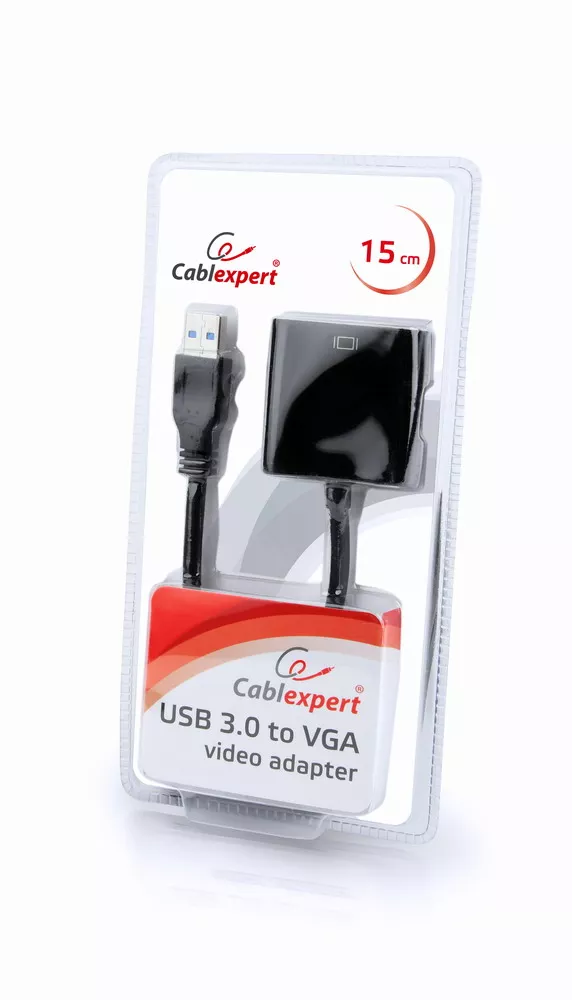 Adapter USB3I-VGA Gembird AB-U3M-VGAF-01, USB3 to VGA video adapter, black, blister