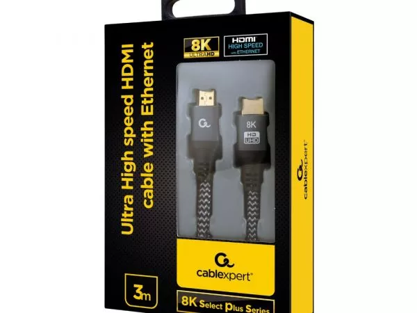 Blister retail 8K UHD, HDMI to HDMI with Ethernet Cablexpert "Select Plus Series",  3.0m CCB-HDMI8K-3M