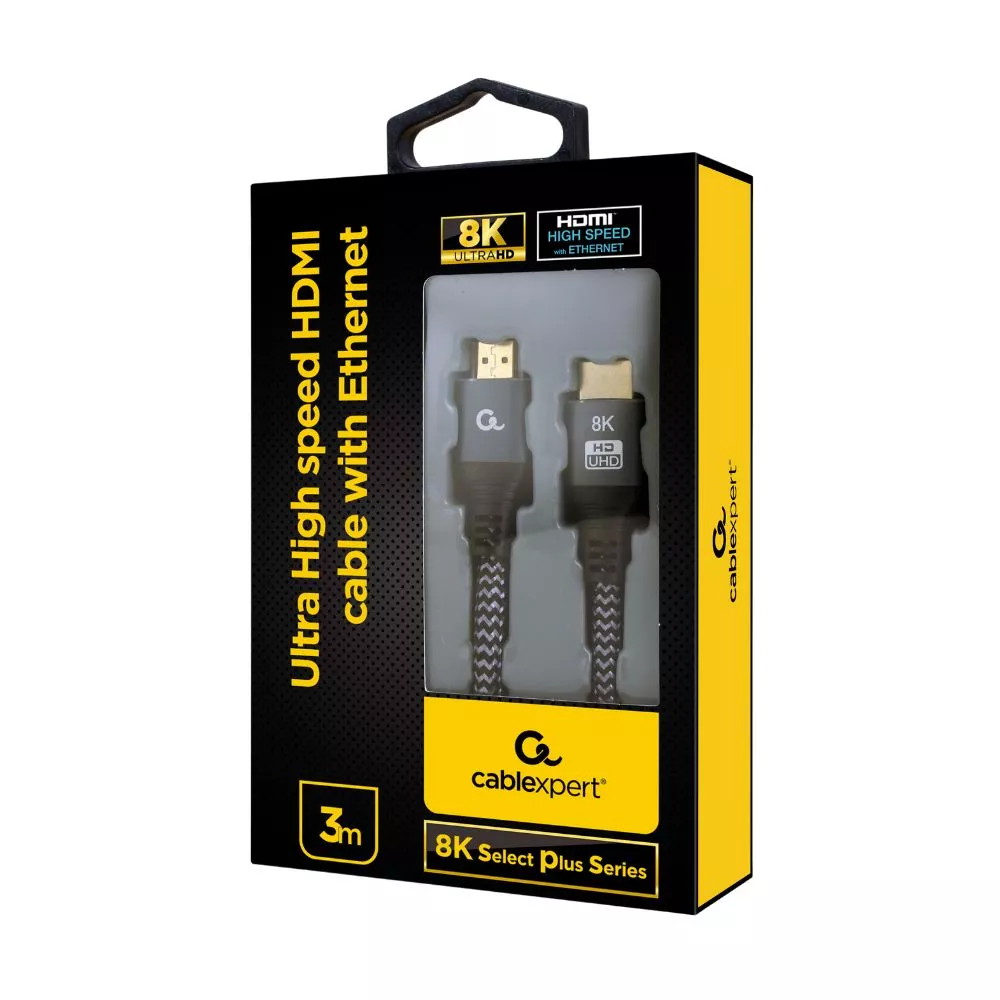 Blister retail 8K UHD, HDMI to HDMI with Ethernet Cablexpert "Select Plus Series",  3.0m CCB-HDMI8K-3M