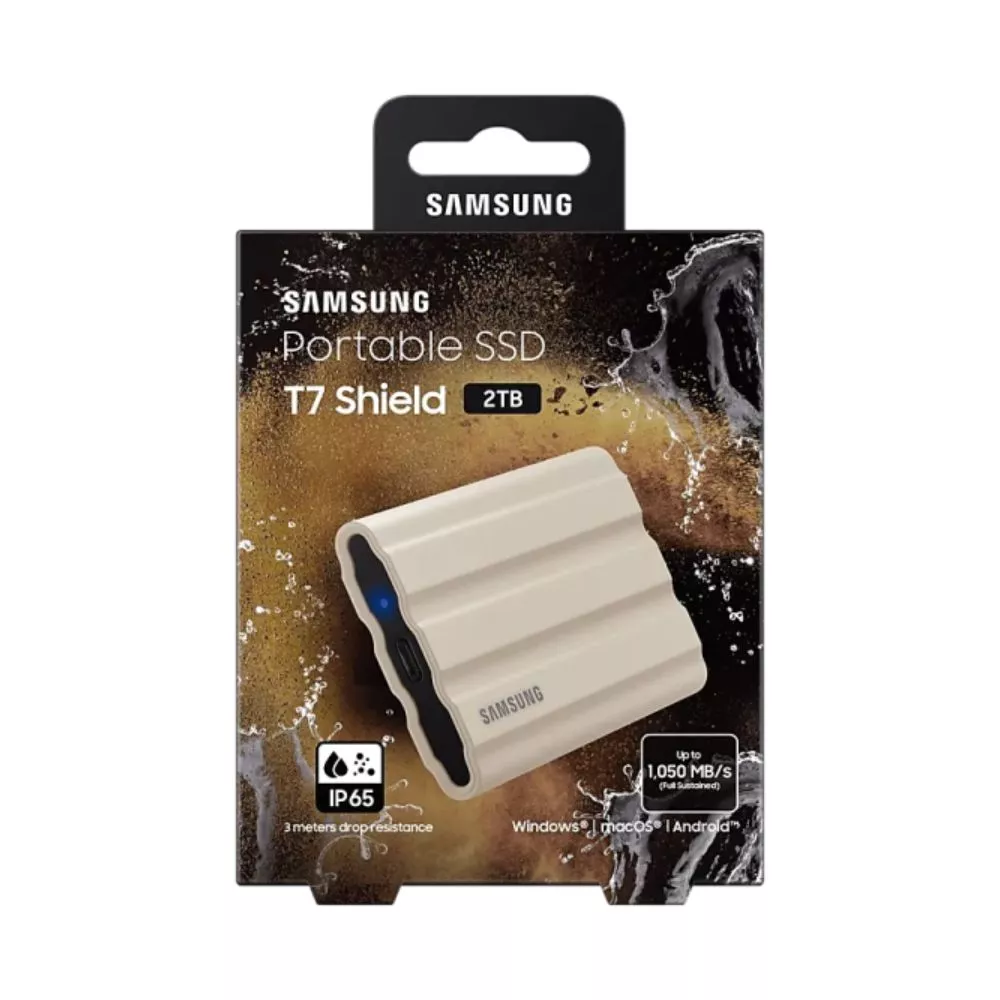 2.0TB Samsung Portable SSD T7 Shield Beige, USB-C 3.1 (88x59x13mm, 98g,R/W:1050/1000MB/s, IP65)