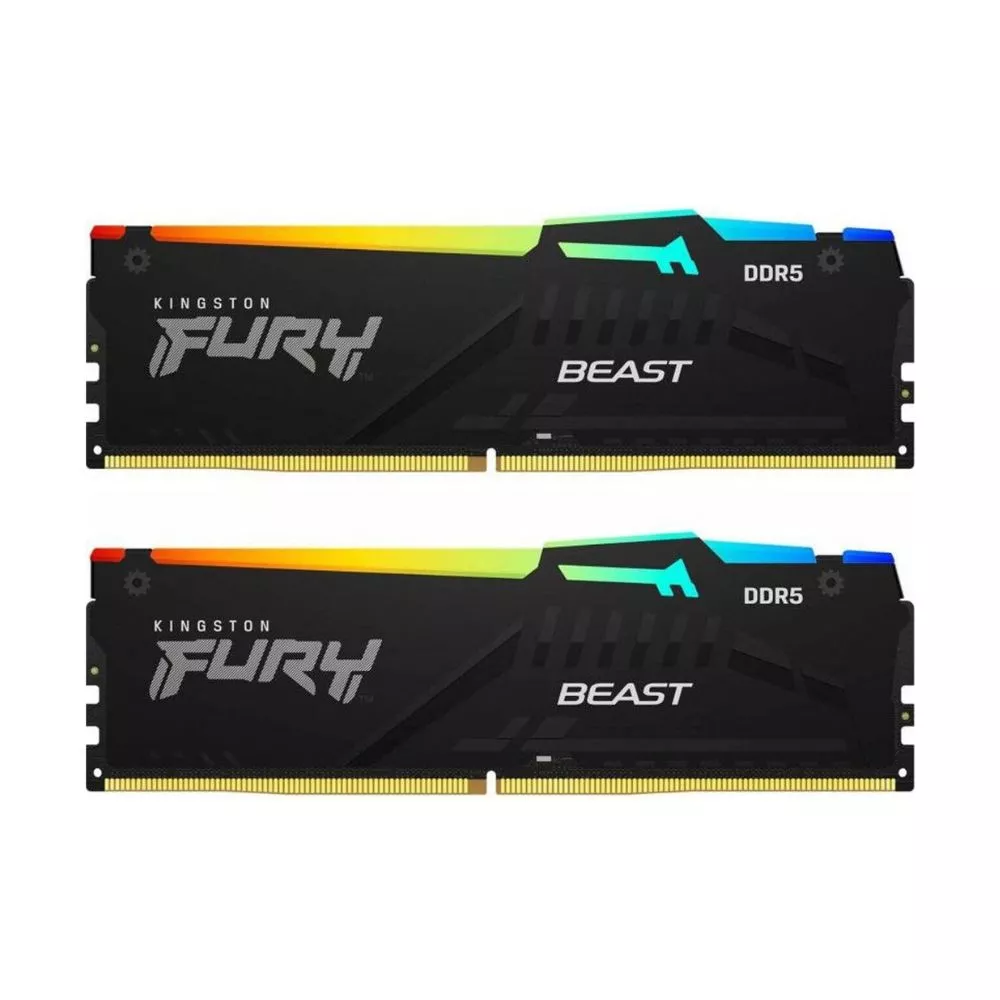 32GB (Kit of 2*16GB) DDR5-5200  Kingston FURY® Beast DDR5 RGB EXPO, PC41600, CL36, 1Rx8, 1.25V, Auto-overclocking, Asymmetric BLACK low-profile heat s