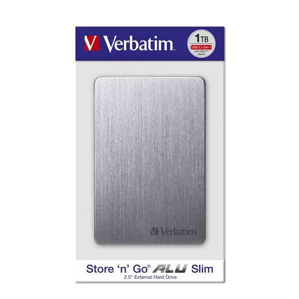 2.5" External HDD 1.0TB (USB3.2)  Verbatim Store 'n' Go ALU Slim, Silver, Aluminium, Sleek, Slim, Ne