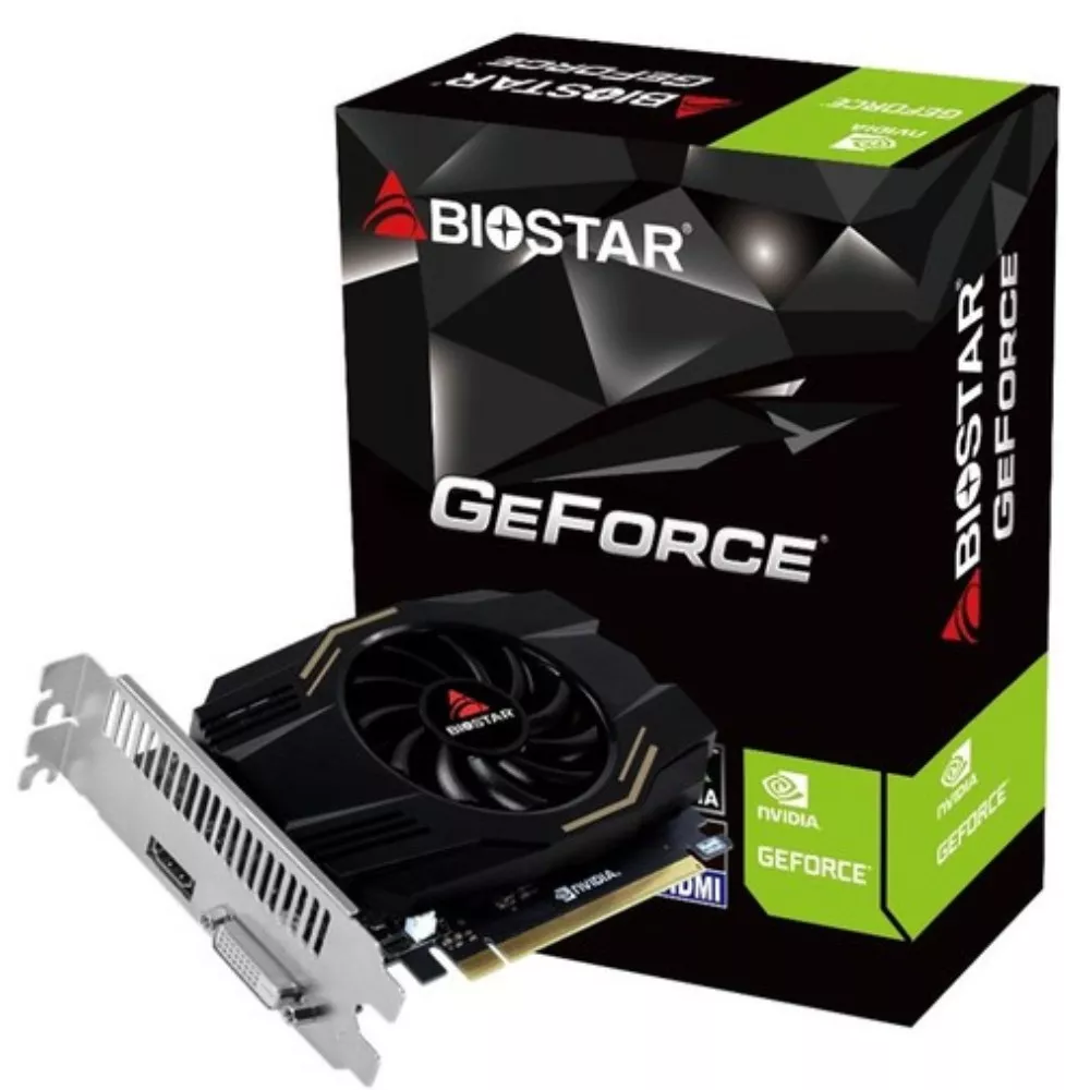 BIOSTAR GeForce GT1030 4GB GDDR4, 64bit, 1380/2000Mhz, CUDA: 384 processing, PCI-E 4.0 x16, 1xDVI, 1xHDMI, Single fan, Retail (VN1034TB46) фото