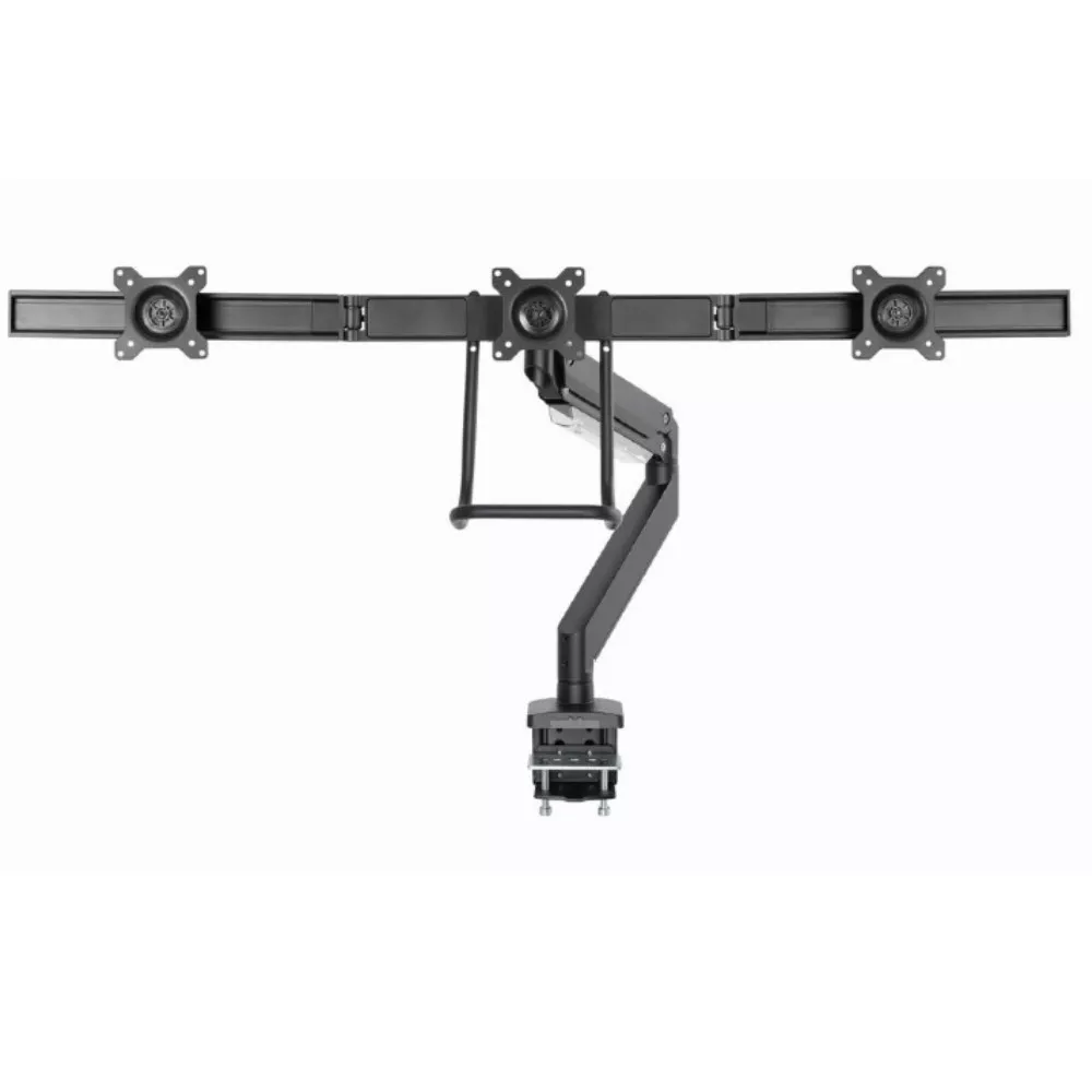 Arm for 3 monitors 13"-27" - Gembird MA-DA3-03, Monitor desk mount with single arm for 3 monitors, Steel (1.35 mm), Gas spring 1-6kg, VESA 75/100, arm фото