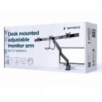 Arm for 3 monitors 13"-27" - Gembird MA-DA3-03, Monitor desk mount with single arm for 3 monitors, Steel (1.35 mm), Gas spring 1-6kg, VESA 75/100, arm фото