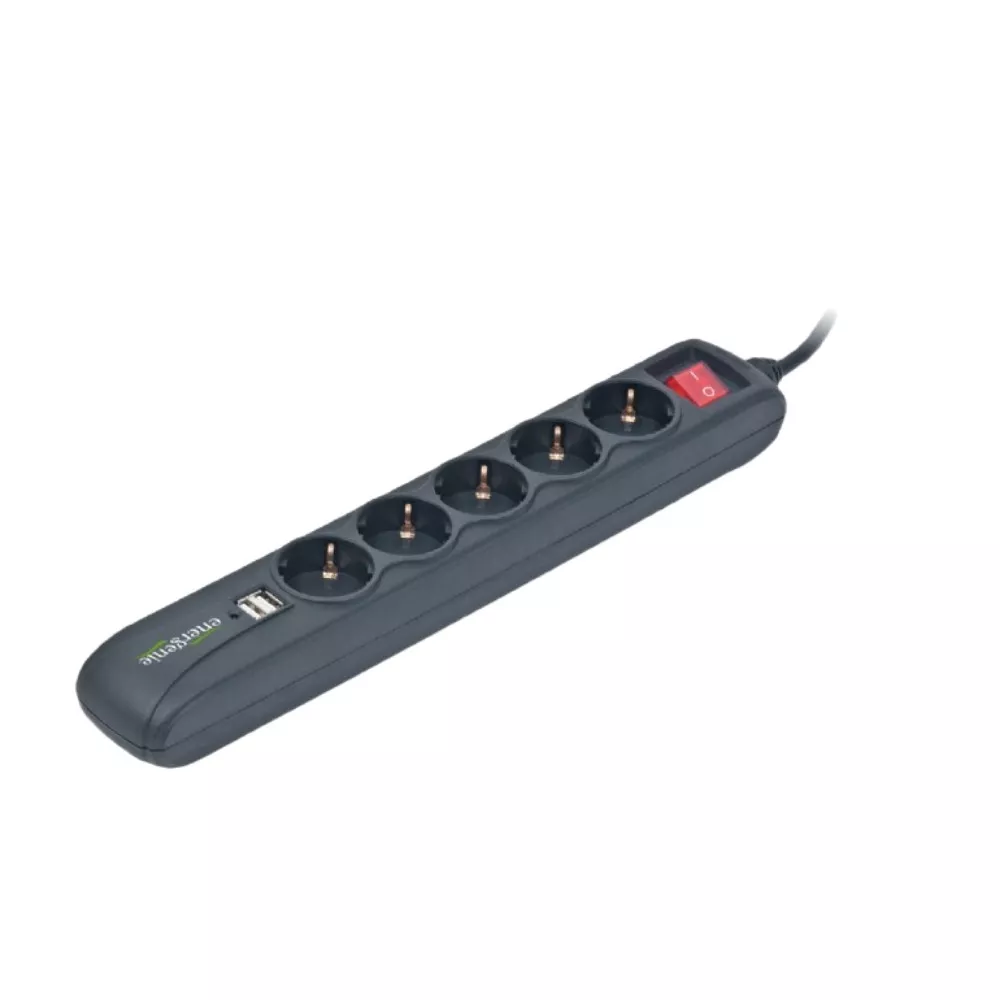 Surge  Protector Gembird with USB charger, 5 sockets, 1.5 m, USB 2A, black