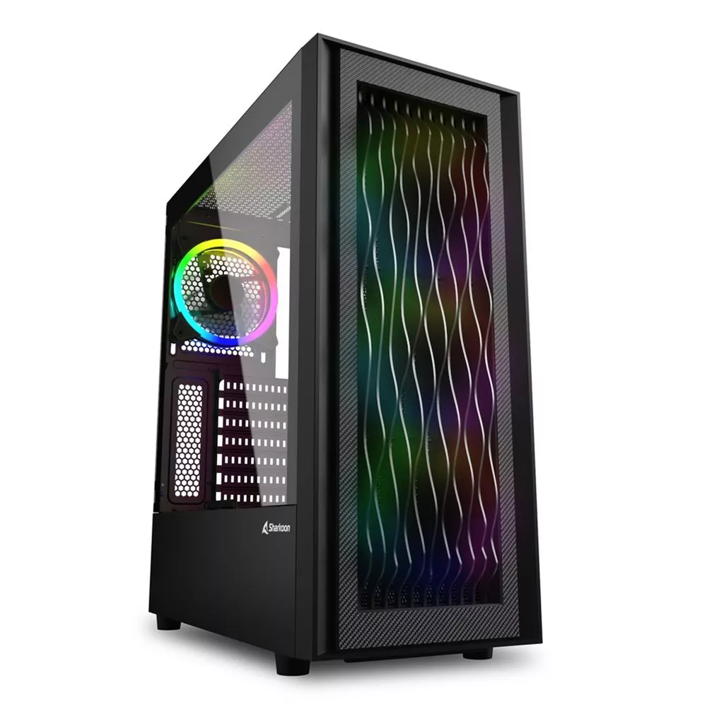 Sharkoon RGB WAVE ATX Case, with Side Panel of Tempered Glass, without PSU, 3D Wave Design Front Panel, Pre-Installed Fans: Front 3x120mm A-RGB Ring фото