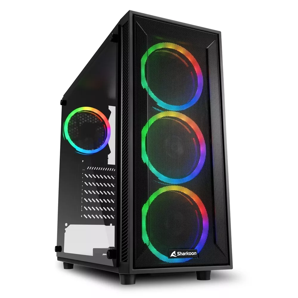 Sharkoon TG4M RGB ATX Case, with Side Panel of Tempered Glass, without PSU, Mesh Front Panel, Tool-free, Pre-Installed Fans: Front 3x120mm A-RGB Ring фото