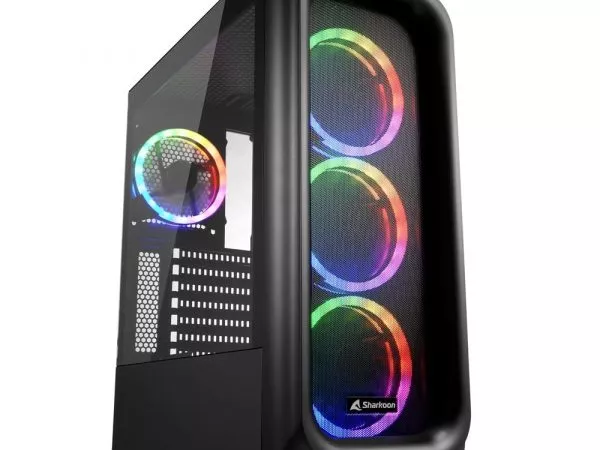 Sharkoon TK5M RGB ATX Case, with Side Panel of Tempered Glass, without PSU, Tool-free, Mesh Front Panel, Pre-Installed Fans: Front 3x120mm A-RGB LED, фото