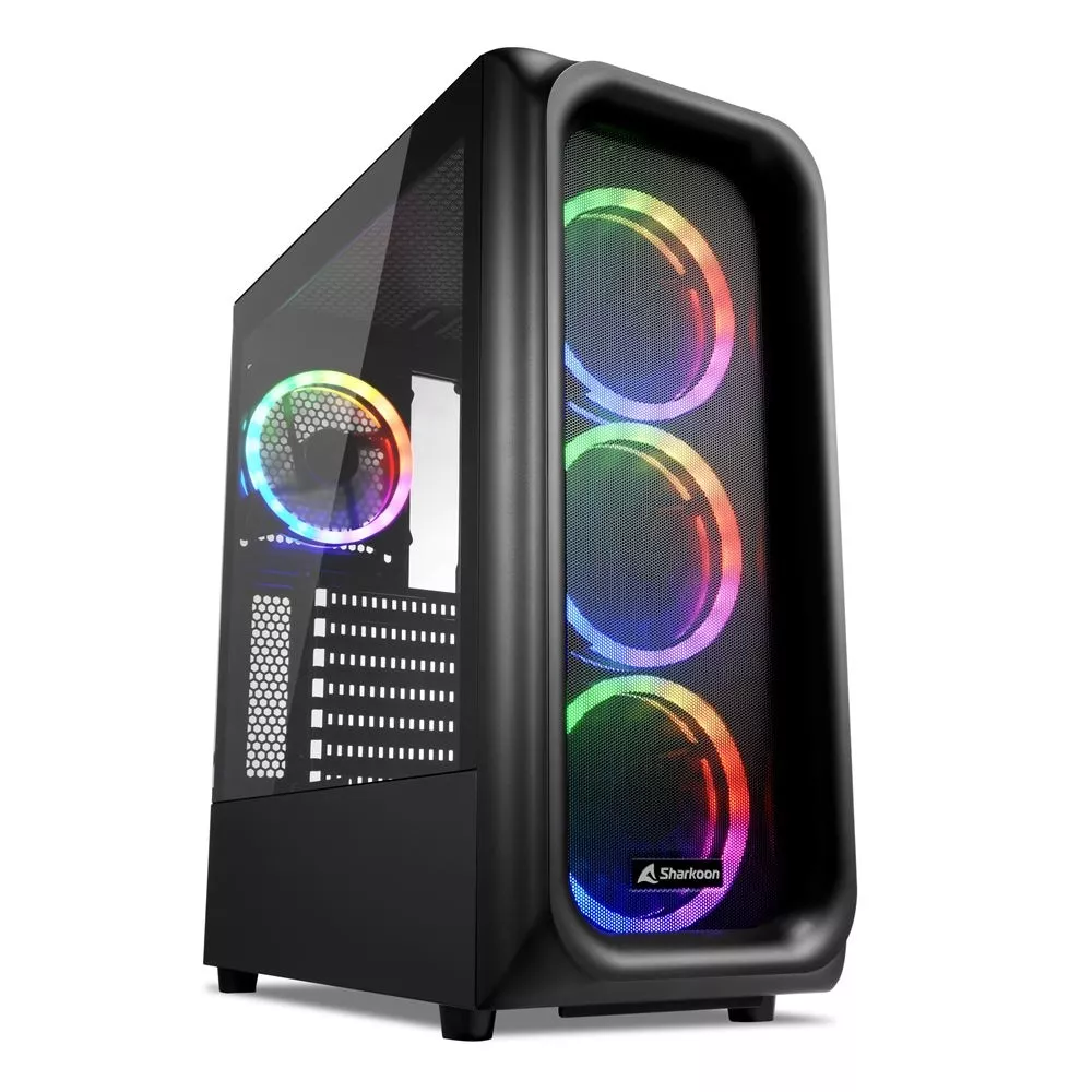 Sharkoon TK5M RGB ATX Case, with Side Panel of Tempered Glass, without PSU, Tool-free, Mesh Front Panel, Pre-Installed Fans: Front 3x120mm A-RGB LED, фото