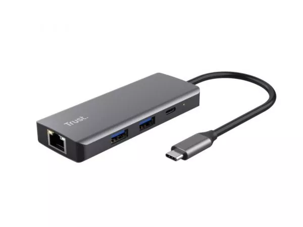 Trust Dalyx 6-in-1 USB-C Multiport Adapter, USB v.3.1 gen 1, HDMI V 2.0 (3840*2160@60Hz , 1080P@120HZ) Giga Lan (1Gbps), Ethernet port, 2 x USB-C, 2 x фото