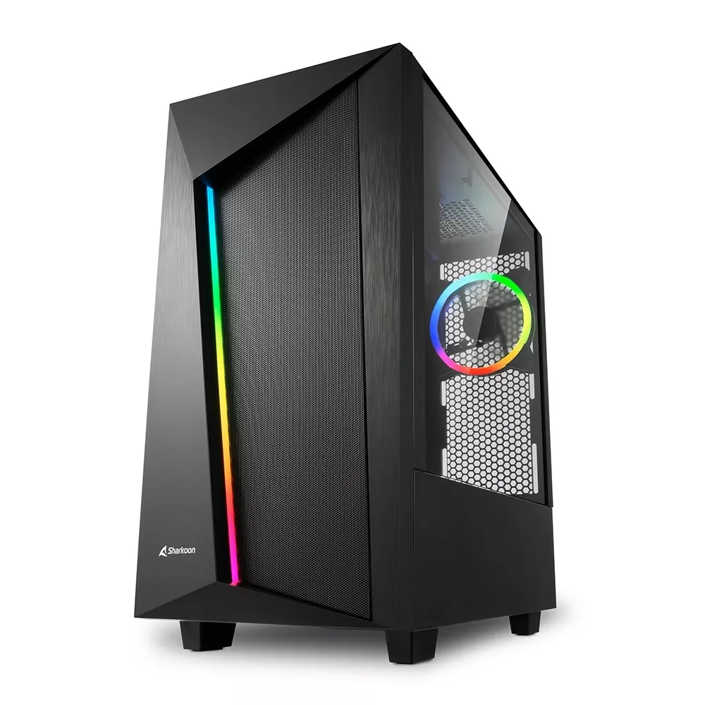 Sharkoon REV 100 ATX Case, with Right-Side Panel of Tempered Glass, without PSU, MB Installed vertically, Tool-free, Brush Metal Front Panel w/ARGB L фото