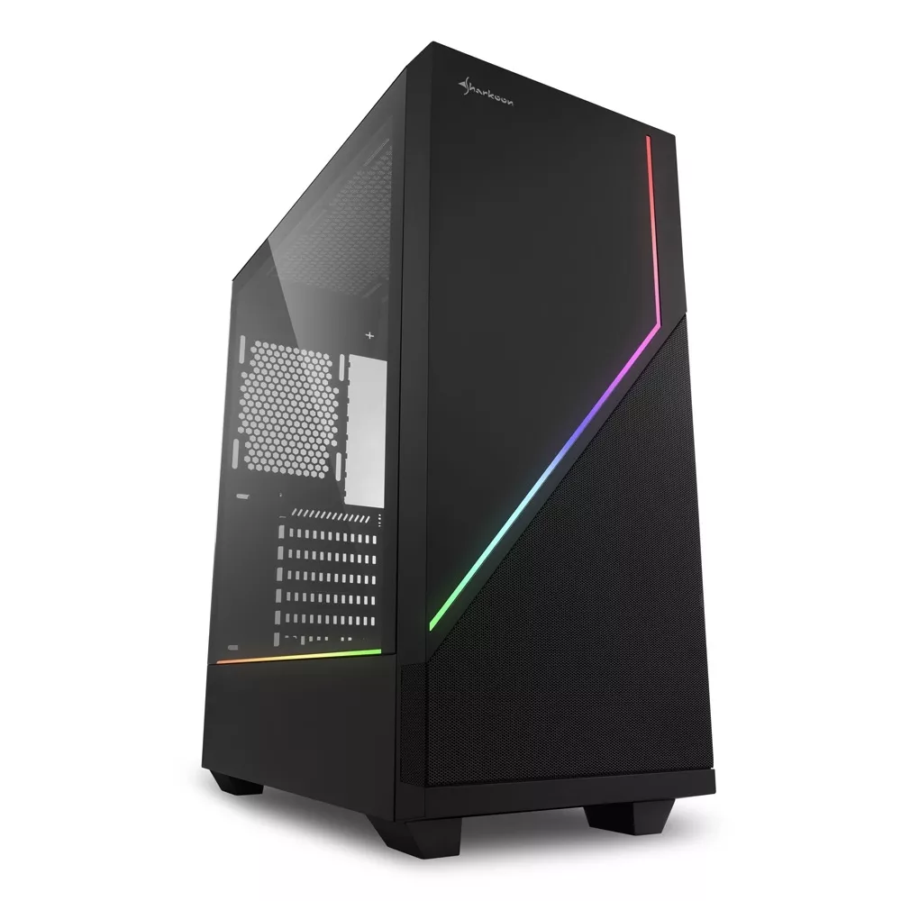 Sharkoon RGB FLOW ATX Case, with Side Panel of Tempered Glass, without PSU, Tool-free, Illuminated Front Panel, Pre-Installed Fans: Front 1x120mm, 2x фото