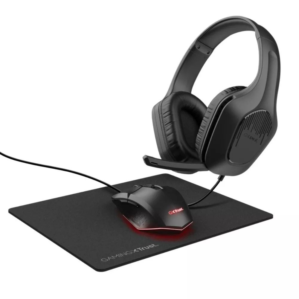 Trust Tridox 3-IN-1 GAMING BUNDLE GXT 790 - Zirox lightweight headset, Felox illuminated mouse, and mousepad, Black фото