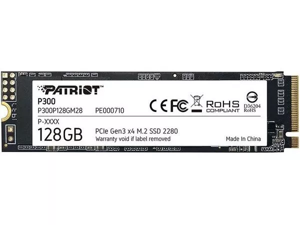 M.2 NVMe SSD 128GB Patriot P300, Interface: PCIe3.0 x4 / NVMe 1.3, M2 Type 2280 form factor, Sequential Read 1600 MB/s, Sequential Write 600 MB/s, Ra фото