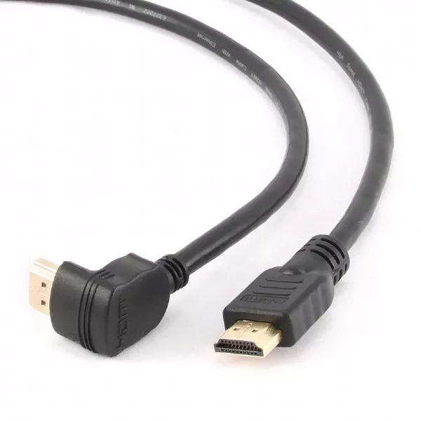 Cable HDMI to HDMI90° 1.8m Cablexpert male-male90°, V1.4, Black, CC-HDMI490-10, One jakc bent 90° фото