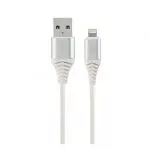 Blister Lightning 8-pin/USB2.0, 1.0m Cablexpert Cotton Braided Silver/Wnite, CC-USB2B-AMLM-1M-BW2 фото
