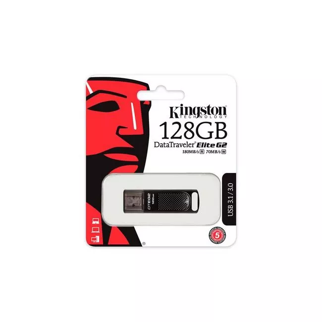 128GB USB3.1 Kingston DataTraveler Elite G2 Black, Durable zinc alloy die-cast metal casing is shock фото