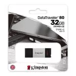 32GB USB-С3.2 Kingston DataTraveler 80 DT80/32GB, Black/Silver, USB-C, Cap design, Stylish and slim metal