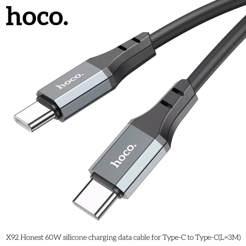 HOCO X92 Honest 60W silicone charging data cable for Type-C to Type-C (L=3M) black фото