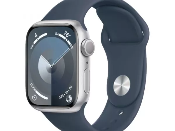 Apple Watch Series 9 GPS, 41mm Silver Aluminium Case with Storm Blue Sport Band - S/M,Model MR903 фото