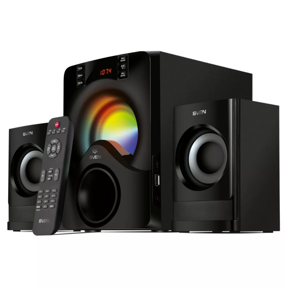 Speakers SVEN "MS-312" Bluetooth, FM, USB, Display, RC, Black, 40w / 20w 2x10w / 2.1 фото