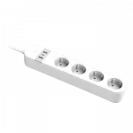 Smart power strip Gembird TSL-PS-S4U-01-W, 4 sockets, 1.5 m, with USB charger 2x USB Type-A, 1x USB Type-C, white фото