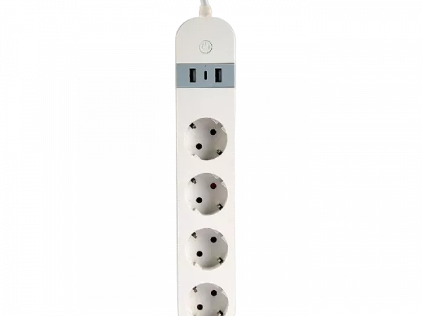 Smart power strip Gembird TSL-PS-S4U-01-W, 4 sockets, 1.5 m, with USB charger 2x USB Type-A, 1x USB Type-C, white фото