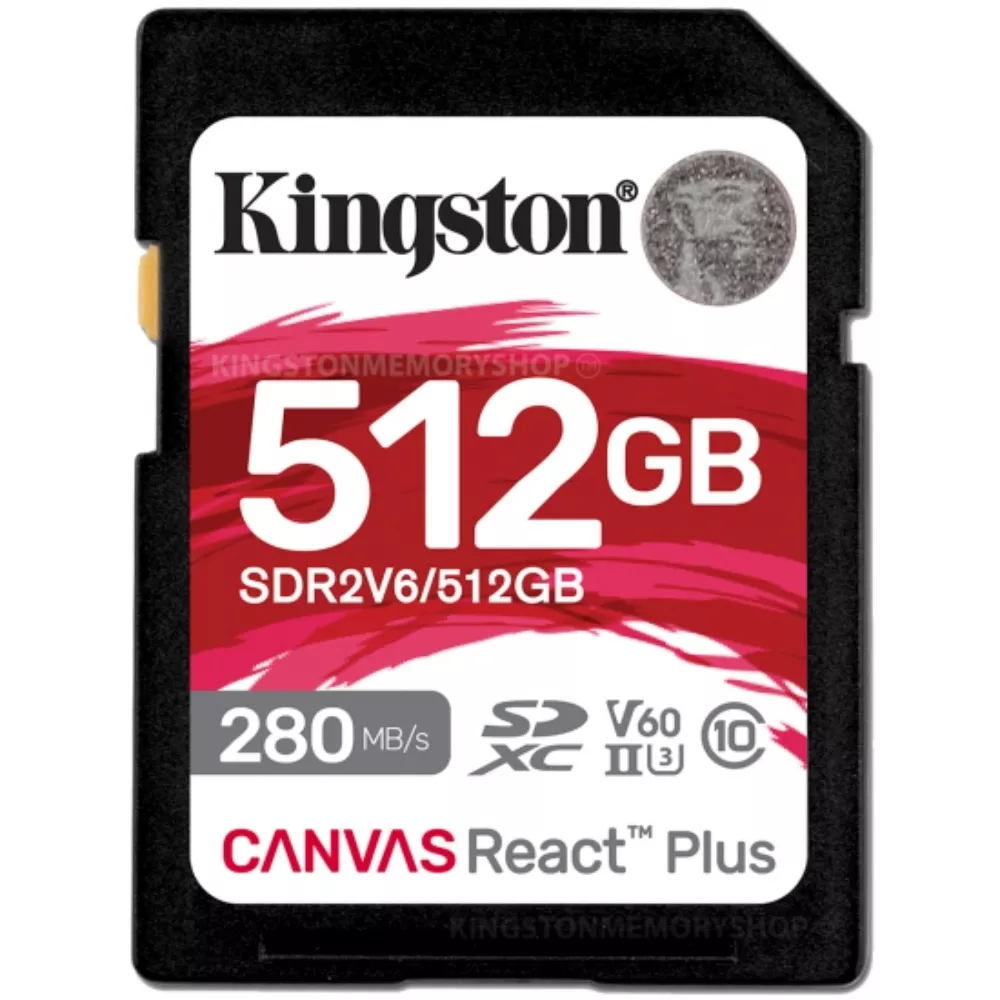512GB SD Class10 UHS-II U3 (V60) Kingston Canvas React Plus V60, Ultimate, Read: 280Mb/s, Write: 100Mb/s, Capture 4K Ultra-HD high-speed shots withou фото
