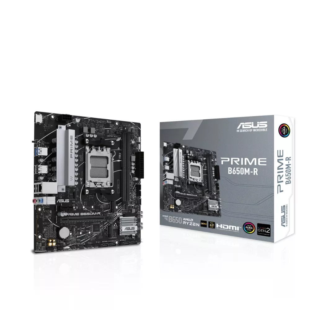 ASUS PRIME B650M-R, Socket AM5, AMD B650, 14Phases, Dual 2xDDR5-7200, APU AMD graphics, HDMI, 1xPCIe 4.0 X16, 4xSATA3, RAID, 2xM.2 PCIe 4.0, 1xPCIe X1 фото