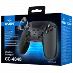 Wireless Gamepad SVEN GC-4040, 4 axes, D-Pad, 2 mini joysticks, 11 buttons, Vibration feedback, Touchpad, Gyroscope, 500mAh, 3.5mm, BT, Black фото