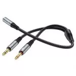 HOCO UPA21 2-in-1 3.5 headset audio adapter cable 0.25m (female to 2*male) metal gray фото